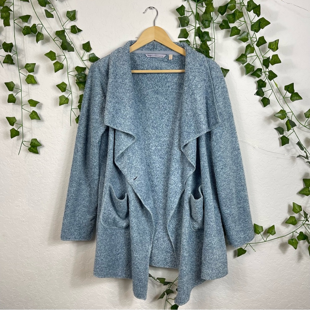 Soft Surroundings Hugs Light Blue Fuzzy Button Cardigan Sweater Waterfall Medium